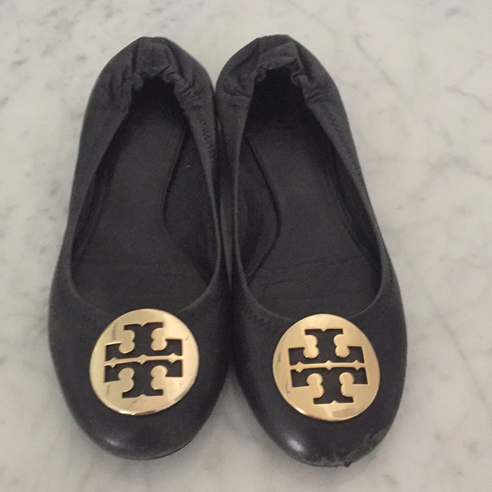 Tory Burch black and gold ballet flats